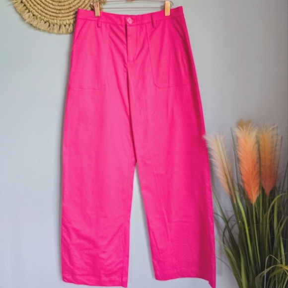 The Kit New Tracee Pants Organic Cotton High Rise Wide Leg Pop Pink Women SZ 8 - Picture 2 of 12